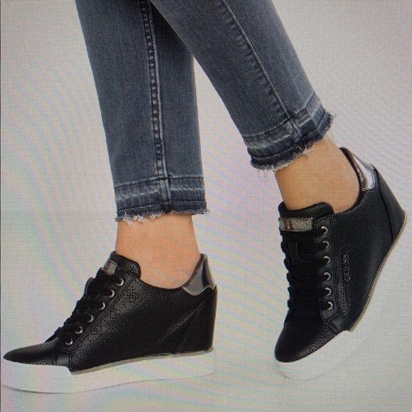 guess black wedge sneakers